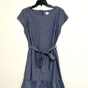 Striped Navy Tie-Waist Cap Sleeve Dress